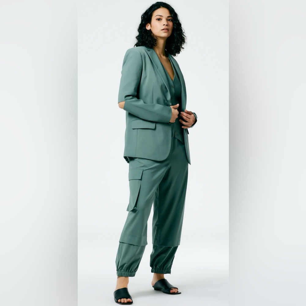 Tibi Tropical Wool Cutout Sleeve Marlon Blazer Dark Mint Size 4